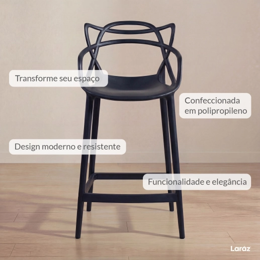 Kit 3 Banquetas média para bancada Master Allegra em Polipropileno 66 cm - Preto Produto Kit 3 Banquetas média para bancada Master Allegra em Polipropileno 66 cm - Preto