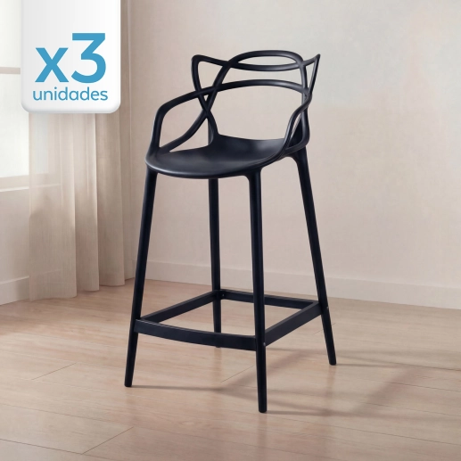 Kit 3 Banquetas média para bancada Master Allegra em Polipropileno 66 cm - Preto Produto Kit 3 Banquetas média para bancada Master Allegra em Polipropileno 66 cm - Preto