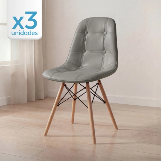 Produto Kit 3 Cadeiras de jantar Charles Eames Eiffel Botonê Estofada – Cinza