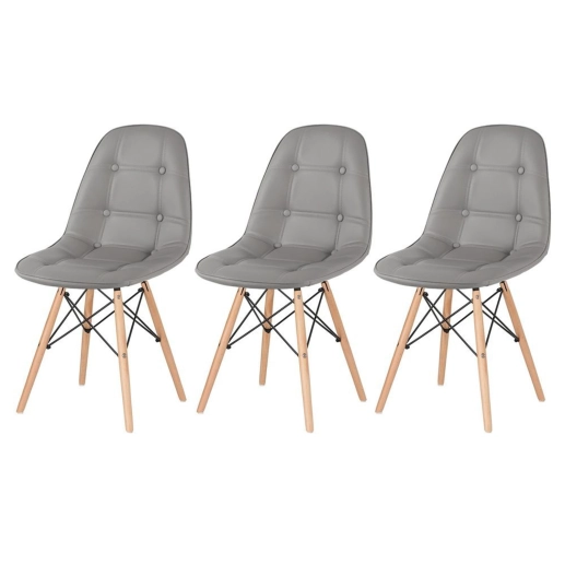 Produto Kit 3 Cadeiras de jantar Charles Eames Eiffel Botonê Estofada – Cinza