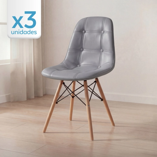 Produto Kit 3 Cadeiras de jantar Charles Eames Eiffel Botonê Estofada – Cinza-escuro