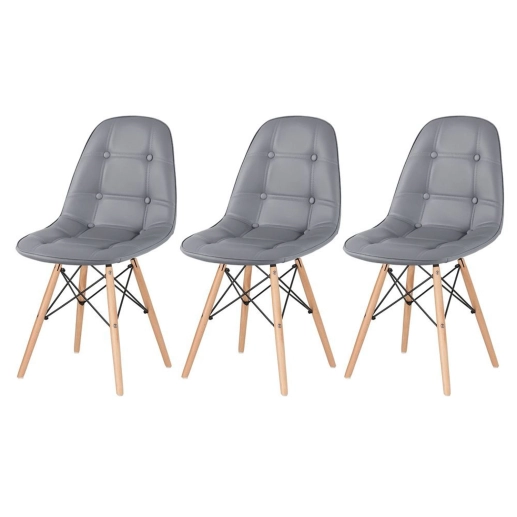 Produto Kit 3 Cadeiras de jantar Charles Eames Eiffel Botonê Estofada – Cinza-escuro
