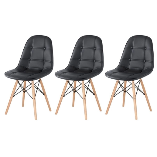 Produto Kit 3 Cadeiras de jantar Charles Eames Eiffel Botonê Estofada – Preto