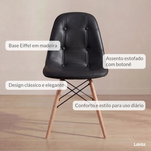 Produto Kit 3 Cadeiras de jantar Charles Eames Eiffel Botonê Estofada – Preto