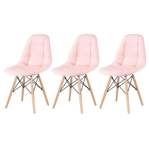 Produto Kit 3 Cadeiras de jantar Charles Eames Eiffel Botonê Estofada – Rosa