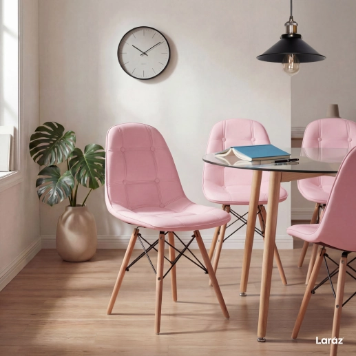 Produto Kit 3 Cadeiras de jantar Charles Eames Eiffel Botonê Estofada – Rosa