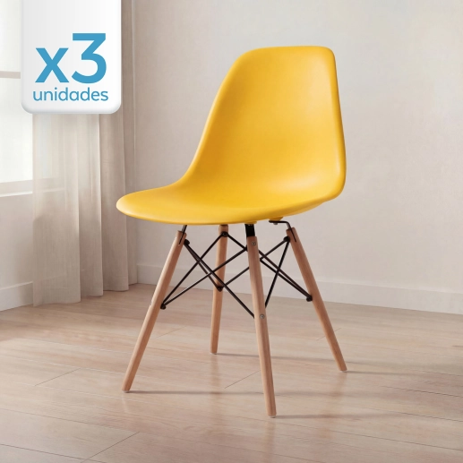 Produto Kit 3 Cadeiras de jantar Charles Eames Eiffel DSW em Polipropileno - Amarelo