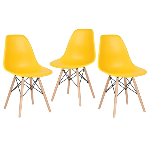 Produto Kit 3 Cadeiras de jantar Charles Eames Eiffel DSW em Polipropileno - Amarelo
