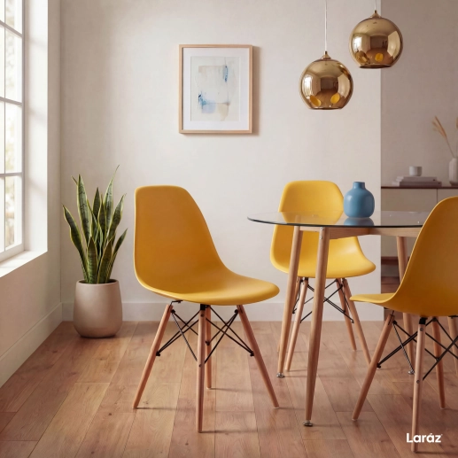 Produto Kit 3 Cadeiras de jantar Charles Eames Eiffel DSW em Polipropileno - Amarelo