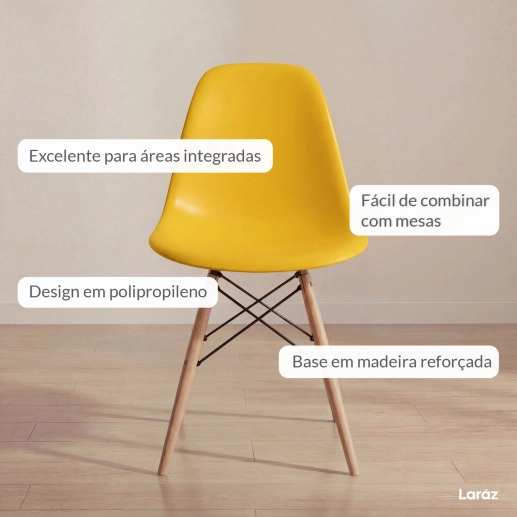 Produto Kit 3 Cadeiras de jantar Charles Eames Eiffel DSW em Polipropileno - Amarelo