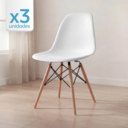 Produto Kit 3 Cadeiras de jantar Charles Eames Eiffel DSW em Polipropileno - Branco