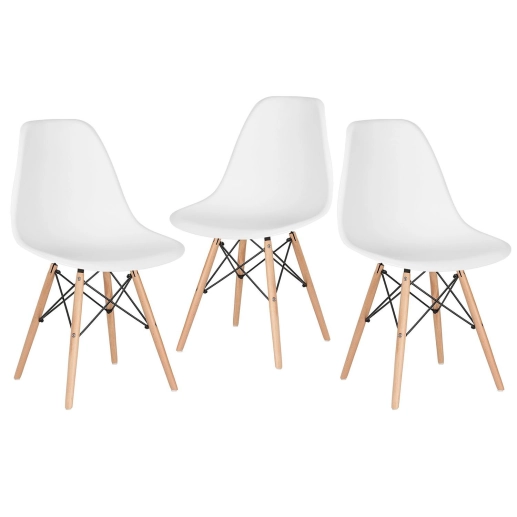 Produto Kit 3 Cadeiras de jantar Charles Eames Eiffel DSW em Polipropileno - Branco