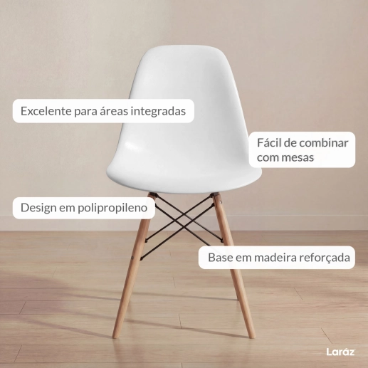 Produto Kit 3 Cadeiras de jantar Charles Eames Eiffel DSW em Polipropileno - Branco