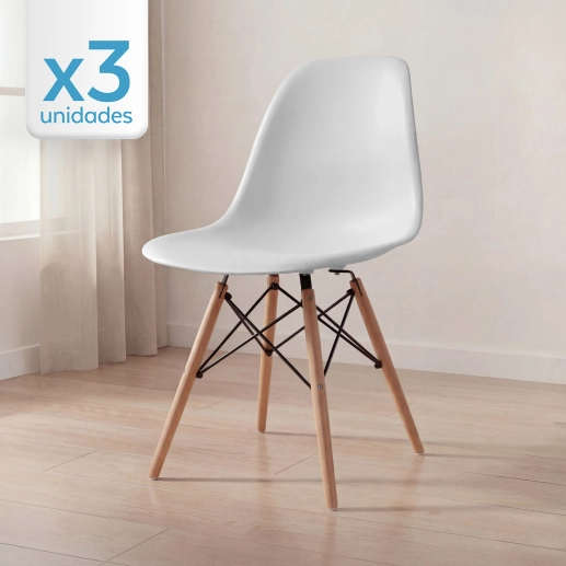 Produto Kit 3 Cadeiras de jantar Charles Eames Eiffel DSW em Polipropileno - Cinza claro