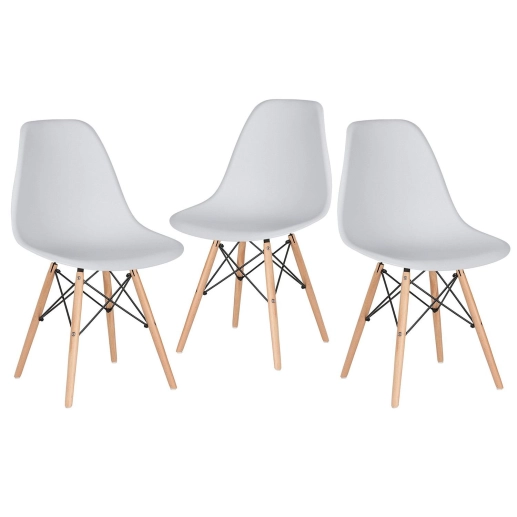 Produto Kit 3 Cadeiras de jantar Charles Eames Eiffel DSW em Polipropileno - Cinza claro