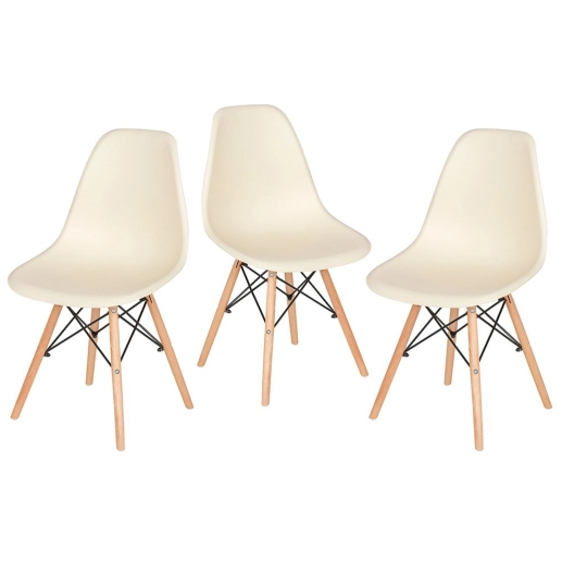 Produto Kit 3 Cadeiras de jantar Charles Eames Eiffel DSW em Polipropileno - Creme