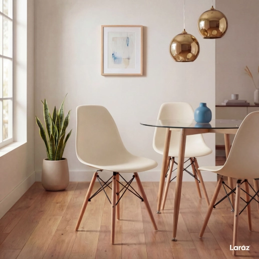 Produto Kit 3 Cadeiras de jantar Charles Eames Eiffel DSW em Polipropileno - Creme