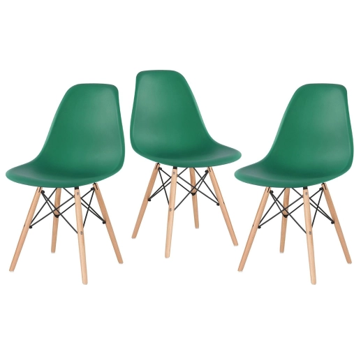 Kit 3 Cadeiras de jantar Charles Eames Eiffel DSW em Polipropileno - Verde escuro Produto Kit 3 Cadeiras de jantar Charles Eames Eiffel DSW em Polipropileno - Verde escuro
