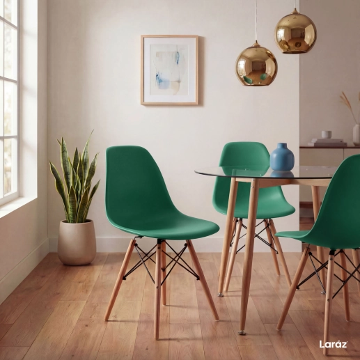 Kit 3 Cadeiras de jantar Charles Eames Eiffel DSW em Polipropileno - Verde escuro Produto Kit 3 Cadeiras de jantar Charles Eames Eiffel DSW em Polipropileno - Verde escuro