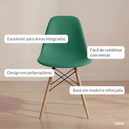 Kit 3 Cadeiras de jantar Charles Eames Eiffel DSW em Polipropileno - Verde escuro Produto Kit 3 Cadeiras de jantar Charles Eames Eiffel DSW em Polipropileno - Verde escuro