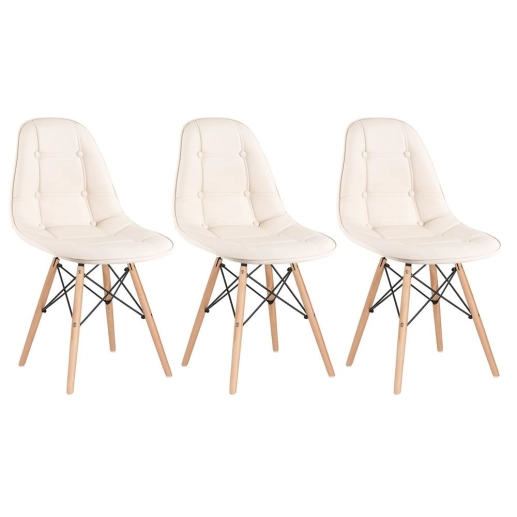 Produto Kit 3 Cadeiras de jantar Charles Eames Eiffel Botonê Estofada - Creme