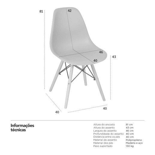 Produto Kit 32 Cadeiras de jantar Charles Eames Eiffel DSW em Polipropileno - Preto