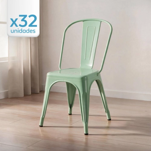 Kit 32 Cadeiras de jantar Iron Tolix com design industrial – Verde Claro Produto Kit 32 Cadeiras de jantar Iron Tolix com design industrial – Verde Claro