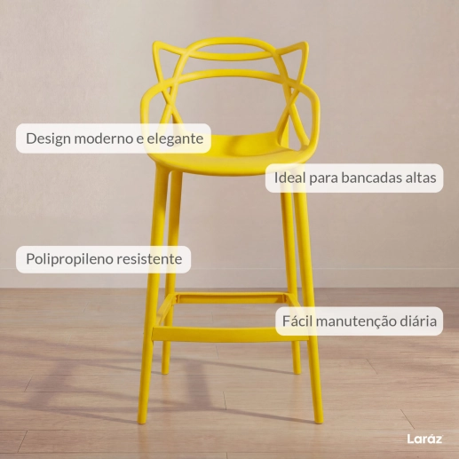 Kit 4 Banquetas alta para bancada Master Allegra em Polipropileno 78 cm - Amarelo Produto Kit 4 Banquetas alta para bancada Master Allegra em Polipropileno 78 cm - Amarelo