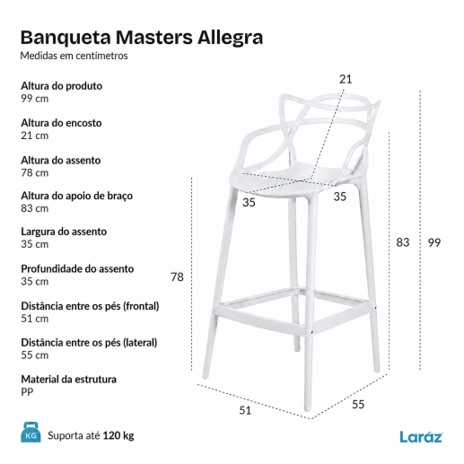 Produto Kit 4 Banquetas alta para bancada Master Allegra em Polipropileno 78 cm - Branco
