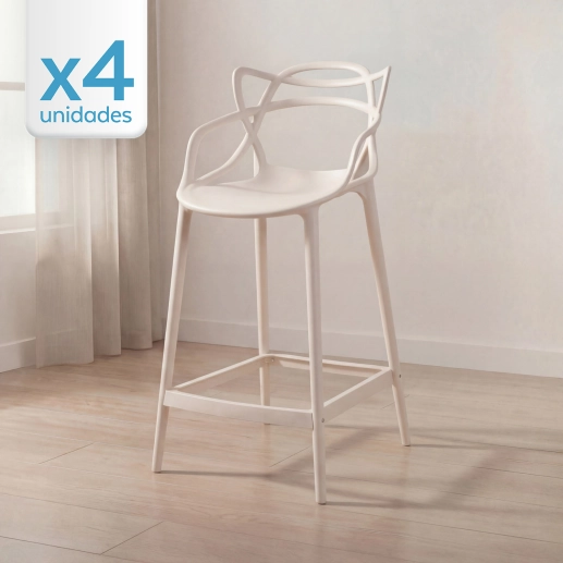 Produto Kit 4 Banquetas média para bancada Master Allegra em Polipropileno 66 cm - Creme