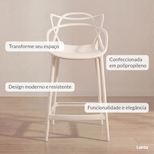 Produto Kit 4 Banquetas média para bancada Master Allegra em Polipropileno 66 cm - Creme