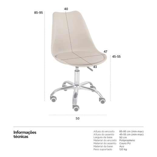 Produto Kit 4 Cadeiras Tulipa para Escritório com rodízios e assento estofado – Nude