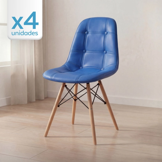 Produto Kit 4 Cadeiras de jantar Charles Eames Eiffel Botonê Estofada - Azul
