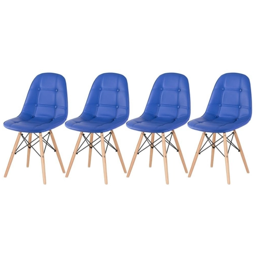 Produto Kit 4 Cadeiras de jantar Charles Eames Eiffel Botonê Estofada - Azul