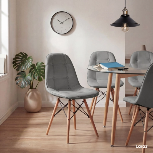 Produto Kit 4 Cadeiras de jantar Charles Eames Eiffel Botonê Estofada - Cinza