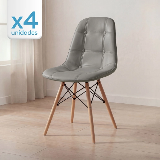 Produto Kit 4 Cadeiras de jantar Charles Eames Eiffel Botonê Estofada - Cinza
