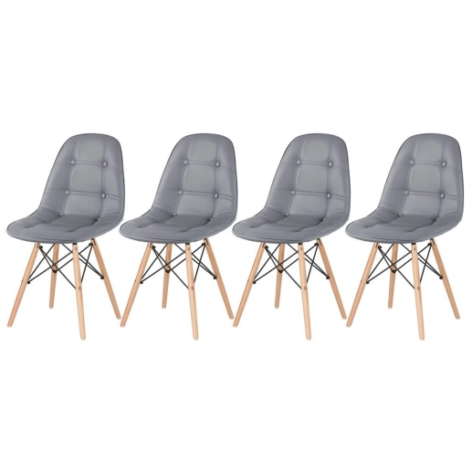 Produto Kit 4 Cadeiras de jantar Charles Eames Eiffel Botonê Estofada - Cinza escuro