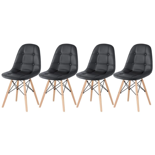 Produto Kit 4 Cadeiras de jantar Charles Eames Eiffel Botonê Estofada - Preto