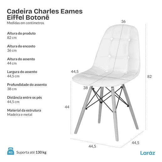 Produto Kit 4 Cadeiras de jantar Charles Eames Eiffel Botonê Estofada - Preto