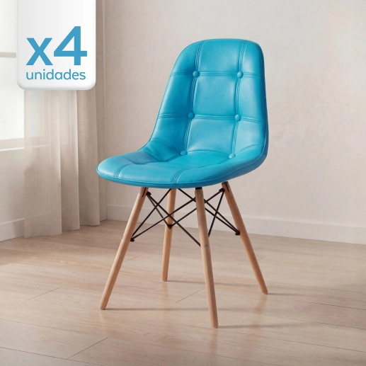 Kit 4 Cadeiras de jantar Charles Eames Eiffel Botonê Estofada - Tiffany Produto Kit 4 Cadeiras de jantar Charles Eames Eiffel Botonê Estofada - Tiffany