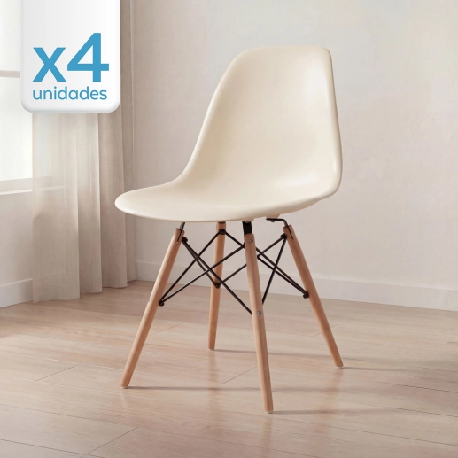 Kit 4 Cadeiras de jantar Charles Eames Eiffel DSW em Polipropileno - Creme Produto Kit 4 Cadeiras de jantar Charles Eames Eiffel DSW em Polipropileno - Creme