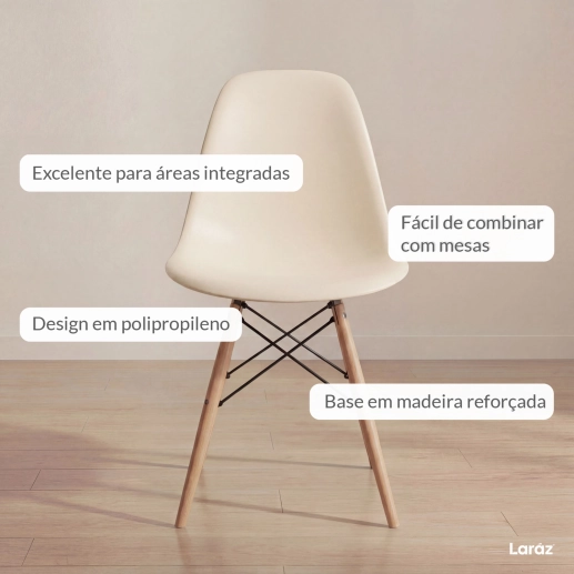 Kit 4 Cadeiras de jantar Charles Eames Eiffel DSW em Polipropileno - Creme Produto Kit 4 Cadeiras de jantar Charles Eames Eiffel DSW em Polipropileno - Creme