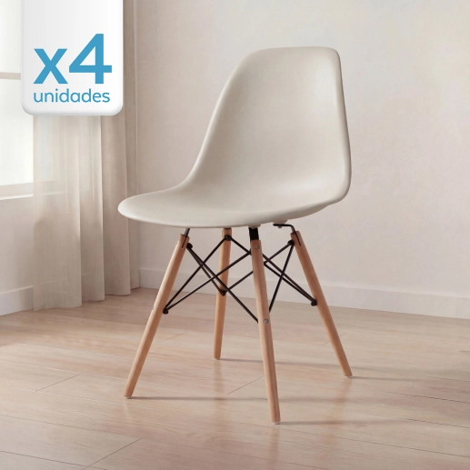 Produto Kit 4 Cadeiras de jantar Charles Eames Eiffel DSW em Polipropileno - Nude