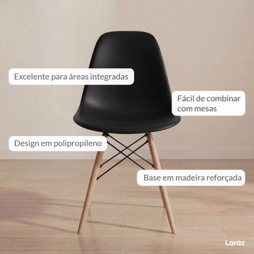 Produto Kit 4 Cadeiras de jantar Charles Eames Eiffel DSW em Polipropileno - Preto