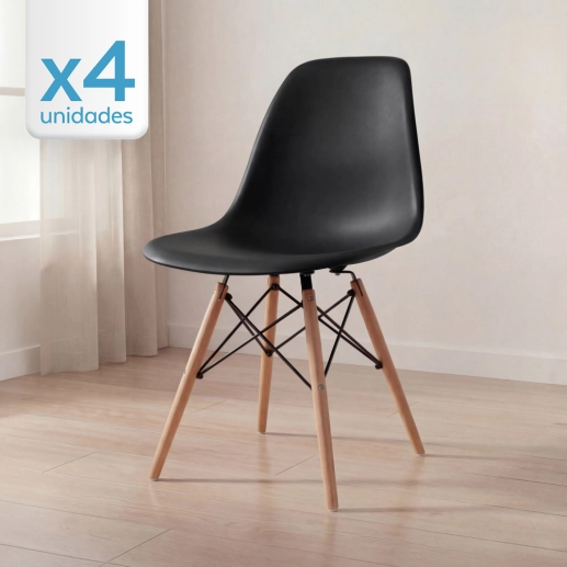 Produto Kit 4 Cadeiras de jantar Charles Eames Eiffel DSW em Polipropileno - Preto