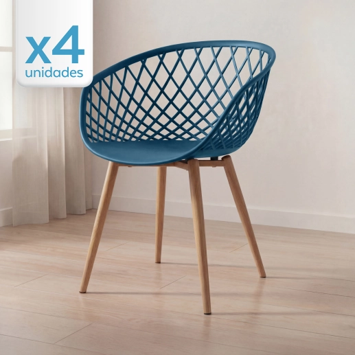 Produto Kit 4 Cadeiras de jantar Clarice Nest com design moderno e anatômico - Azul petróleo
