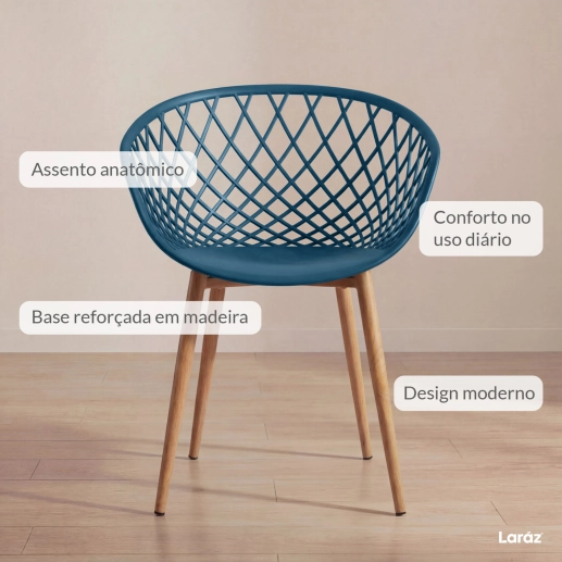 Produto Kit 4 Cadeiras de jantar Clarice Nest com design moderno e anatômico - Azul petróleo