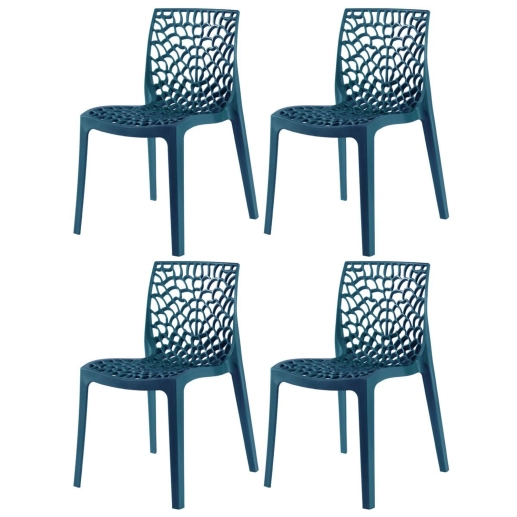 Produto Kit 4 Cadeiras de jantar Gruvyer com design contemporâneo e anatômico - Azul petróleo