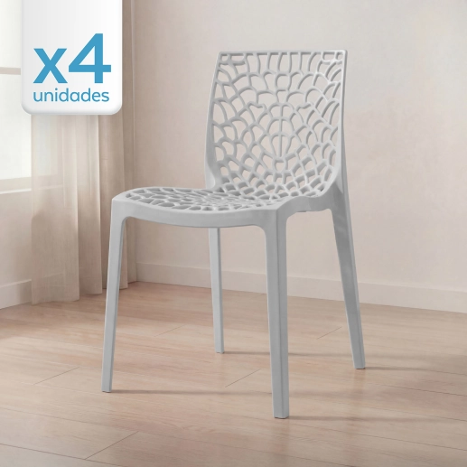 Produto Kit 4 Cadeiras de jantar Gruvyer com design contemporâneo e anatômico - Cinza claro