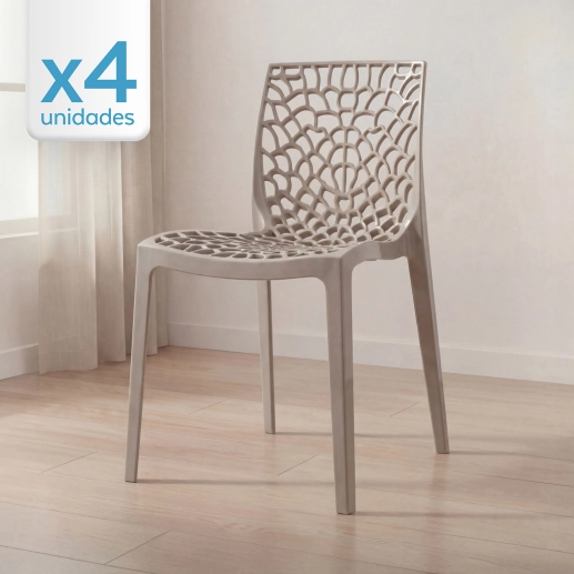 Produto Kit 4 Cadeiras de jantar Gruvyer com design contemporâneo e anatômico - Nude